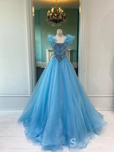 Chic A-line Blue Beading Long Prom Dresses Modest Evening Dresses MLH2021|Selinadress