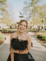 Chic A-line Strapless Sparkly Cheap Long Prom Dresses Black Evening Dresses MLH2033|Selinadress