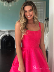 Chic A-line Scoop Straps Fuchsia Cheap Long Prom Dresses Evening Dresses MLH2036|Selinadress