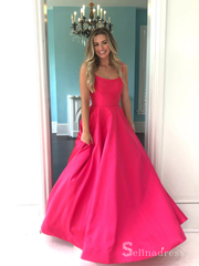 Chic A-line Scoop Straps Fuchsia Cheap Long Prom Dresses Evening Dresses MLH2036|Selinadress