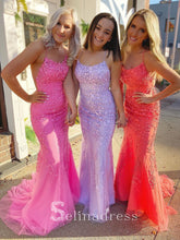 Mermaid Spaghetti Straps Prom Dresses Lilac Long Prom Dress Lace Evening Dress SED100|Selinadress