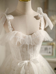 Light champagne tulle lace short prom dress, cute homecoming dress