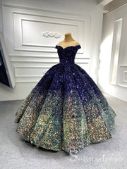 Scoop Neck Cap Sleeve Ombre Sequin Ball Gown Quinceanera Dresses #QC001