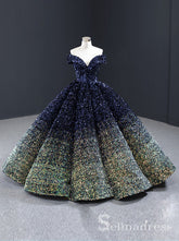 Scoop Neck Cap Sleeve Ombre Sequin Ball Gown Quinceanera Dresses #QC001