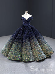 Scoop Neck Cap Sleeve Ombre Sequin Ball Gown Quinceanera Dresses #QC001