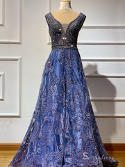 A-line Luxury Lace Prom Dress Long Beaded Evening Formal Gown SC041