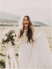 Rustic Long Sleeve Lace Wedding Dress With Lining A-line Beach Wedding Dresses SEW005|Selinadress