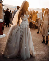 A-line Sweetheart Appliqued Beach Wedding Dresses Rustic Bridal Gowns SEW011|Selinadress