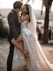 A-line Sweetheart Appliqued Beach Wedding Dresses Rustic Bridal Gowns SEW011