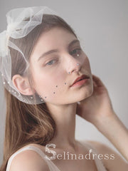 Vintage-Inspired Birdcage Veils with Tiny Crystals Blusher Veil ALC004