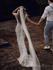 Vintage Lace Wedding Dress Sexy Boho Ivory Beach Wedding Dress # SD0825