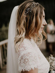 Sheath/Column Scoop Lace Rustic Wedding Dresses Bridal Gowns SEW073