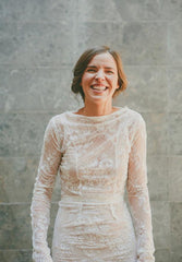 Sheath/Column Ivory Wedding Dress With Long Sleeve Lace Wedding Gowns SEW025|Selinadress