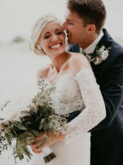 Trumpet/Mermaid Off-the-shoulder Long Sleeve Wedding Dress Bridal Gowns SEW038|Selinadress