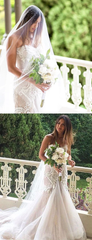 Gorgeous Mermaid Beading Lace Strapless Sweetheart Wedding Dresses SEW077