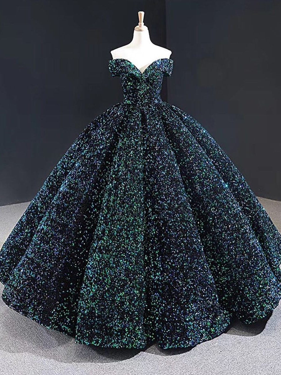 Off-the-shoulder Ball Gowns Beaded Long Prom Dresses Stunning Formal Dresses SED304