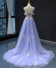 A-line 3D Applique Lace Long Prom Dress Lavender Evening Dress SED281