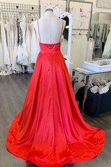 A-line Spaghetti Straps Red Long Prom Dresses Evening Dresses SED378|Selinadress