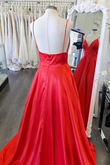 A-line Spaghetti Straps Red Long Prom Dresses Evening Dresses SED378|Selinadress
