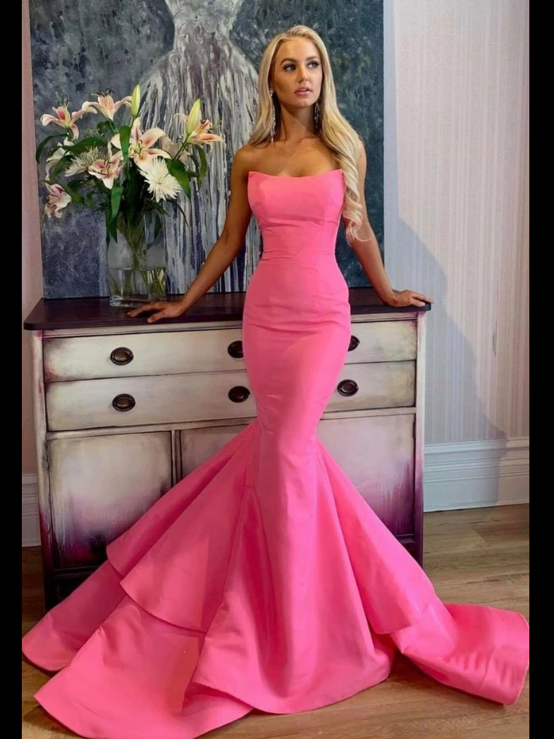 Trumpet/Mermaid Unique Strapless Satin Long Prom Dresses SED413|Selinadress
