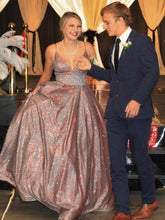 A-line Spaghetti Straps Grape Long Prom Dresses Sparkly Evening Gowns SED424|Selinadress