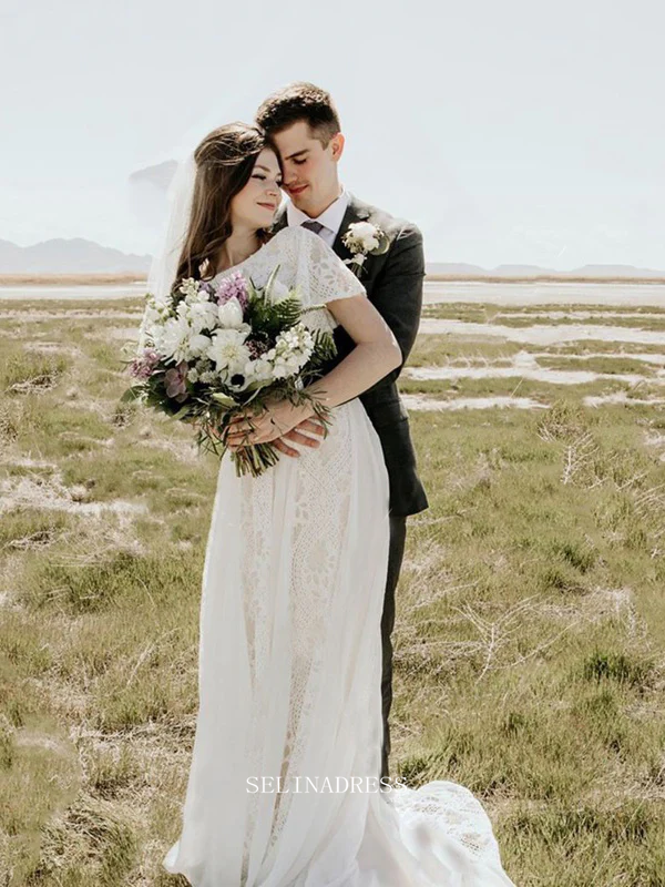 A-Line Simple Long Beach Simple Wedding Dress