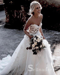 A Line Beautiful Wedding Dresses Sweetheart Appliques Beach Princess Bridal Gown SEW012|Selinadress