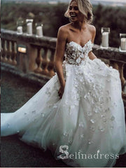 A Line Beautiful Wedding Dresses Sweetheart Appliques Beach Princess Bridal Gown SEW012|Selinadress