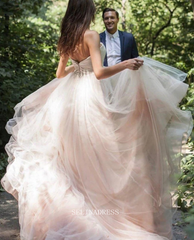 A-line Champagne Tulle Ball Gown Wedding Dresses Simple Plus Size Bridal Dress GRDK002|Selinadress