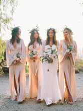 A-line Deep V neck Long Sleeve Chiffon Bridesmaid Dress Cheap Bridesmaid Dresses BRD015|Selinadress