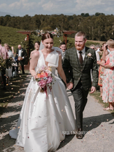 A-line Deep V neck Satin Rustic Wedding Dress Bridal Dresses JKP012|Selinadress