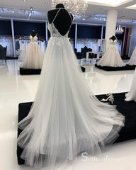 A-line Halter See Through Embroidery Wedding Dress Rustic Backless Bridal Dresses RYU017|Selinadress