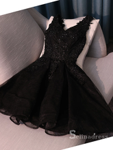 A-line Little Black V neck Homecoming Dress Short Prom Dress Cocktail Dresses MHL052|Selinadress