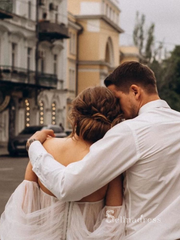 A-line Off-the-shoulder Beaded Rustic Wedding Dresses Ivory Bridal Gowns MHL2805|Selinadress