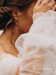 A-line Off-the-shoulder Beaded Rustic Wedding Dresses Ivory Bridal Gowns MHL2805|Selinadress