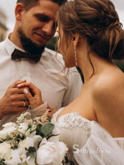 A-line Off-the-shoulder Beaded Rustic Wedding Dresses Ivory Bridal Gowns MHL2805|Selinadress