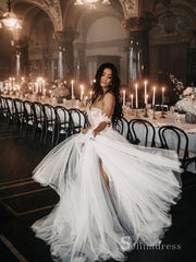 A-line Off-the-shoulder Beaded Wedding Dresses Rustic Bridal Gowns MHL154