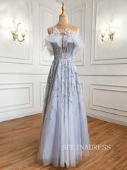 A-line Off-the-shoulder Gray Sparkly Prom Dress luxury Evening Formal Gown hlks007|Selinadress