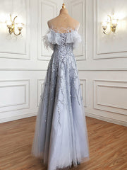 A-line Off-the-shoulder Gray Sparkly Prom Dress luxury Evening Formal Gown hlks007|Selinadress