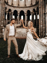 A-line Off-the-shoulder Lace Applique Backless Wedding Dresses Bridal Gowns CBD150|Selinadress