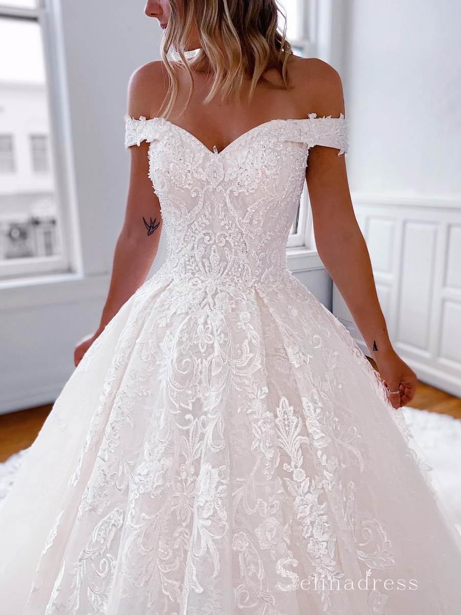 Charming Off The Shoulder Lace Bridal Gown White A Line Wedding Dress main image 0