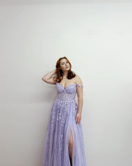 A-line Off-the-shoulder Lilac Prom Dress Long Evening Gowns #POL134|Selinadress