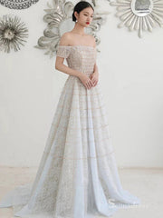 A-line Off-the-shoulder Long Glitter Prom Dress Evening Formal Gown SC036