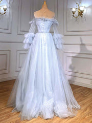 A-line Off-the-shoulder Long Sleeve Beaded Prom Dress Evening Formal Gown hlks014|Selinadress