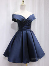 A-line Off-the-shoulder Navy Blue Cute Homecoming Dress Short Prom Dresses EDS026|Selinadress