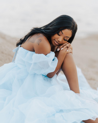 A-line Off-the-shoulder Puff Sleeve Photography Costumes Light Sky Blue Long Prom Dress Formal Dress JKSS503|Selinadress