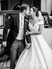 A-line Off-the-shoulder Satin Wedding Dresses Princess Romantic Bridal Gowns CBD295|Selinadress