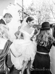 A-line Off-the-shoulder Satin Wedding Dresses Princess Romantic Bridal Gowns CBD295|Selinadress