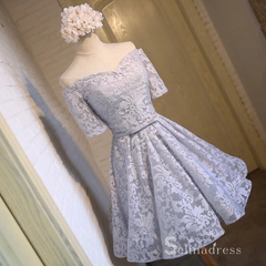 A-line Off-the-shoulder Tulle Short Prom Juniors Homecoming Dresses #MHL064|Selinadress