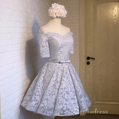 A-line Off-the-shoulder Tulle Short Prom Juniors Homecoming Dresses #MHL064|Selinadress